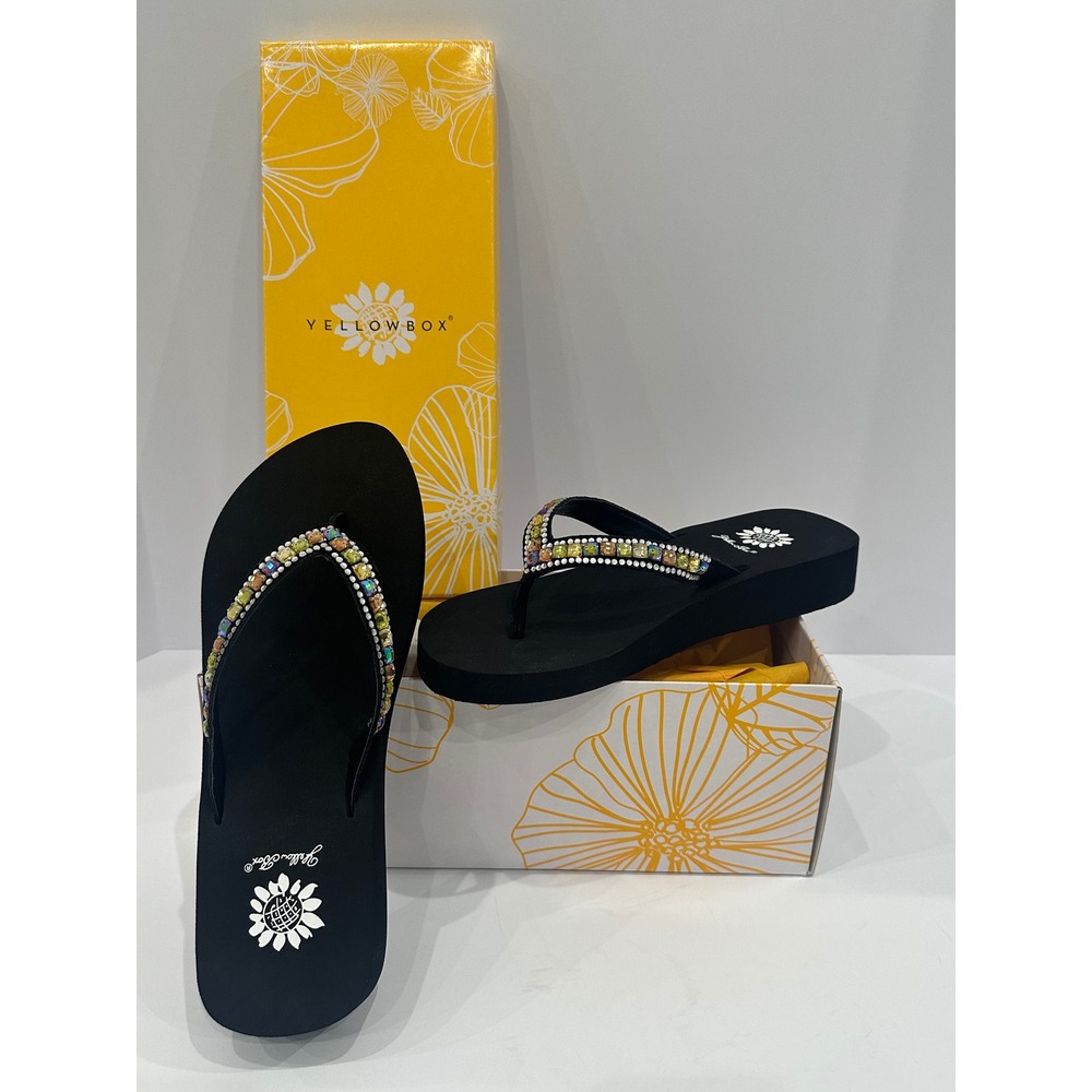 Yellow Box Zabrina Black Multi Rhinestone Platform Flip Flop Sandals Womens 7.5
